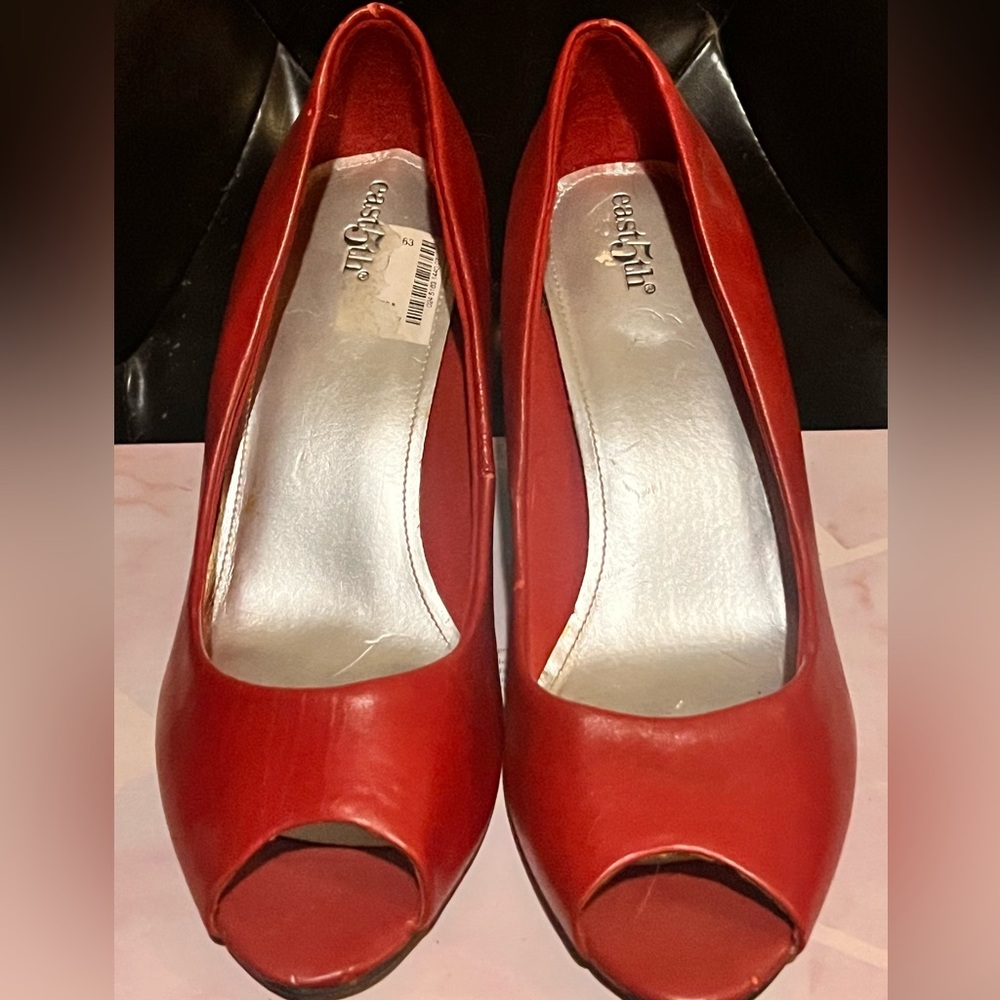 Red Peep-Toe Pumps